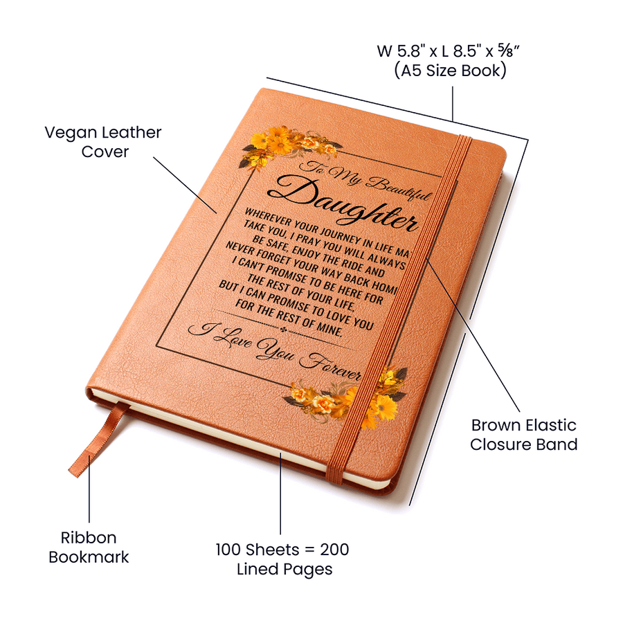 To My Daughter Journal – Leather Gift from Mom or Dad, Lined Notebook for Birthday or Graduation