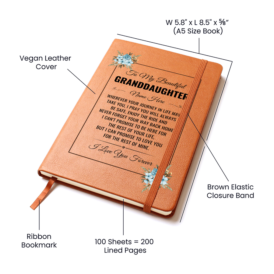 To My Granddaughter Birthday Gifts – Personalized Leather Journal Keepsake for Granddaughter