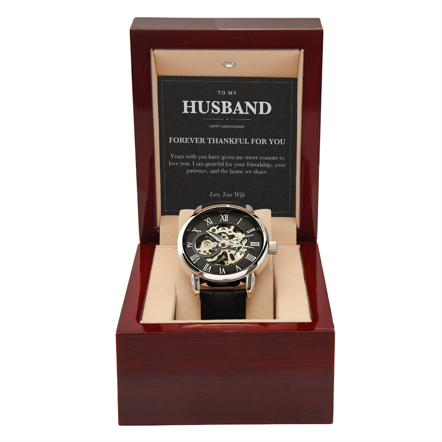 To My Husband Anniversary Openwork Watch - Forever Thankful for You
