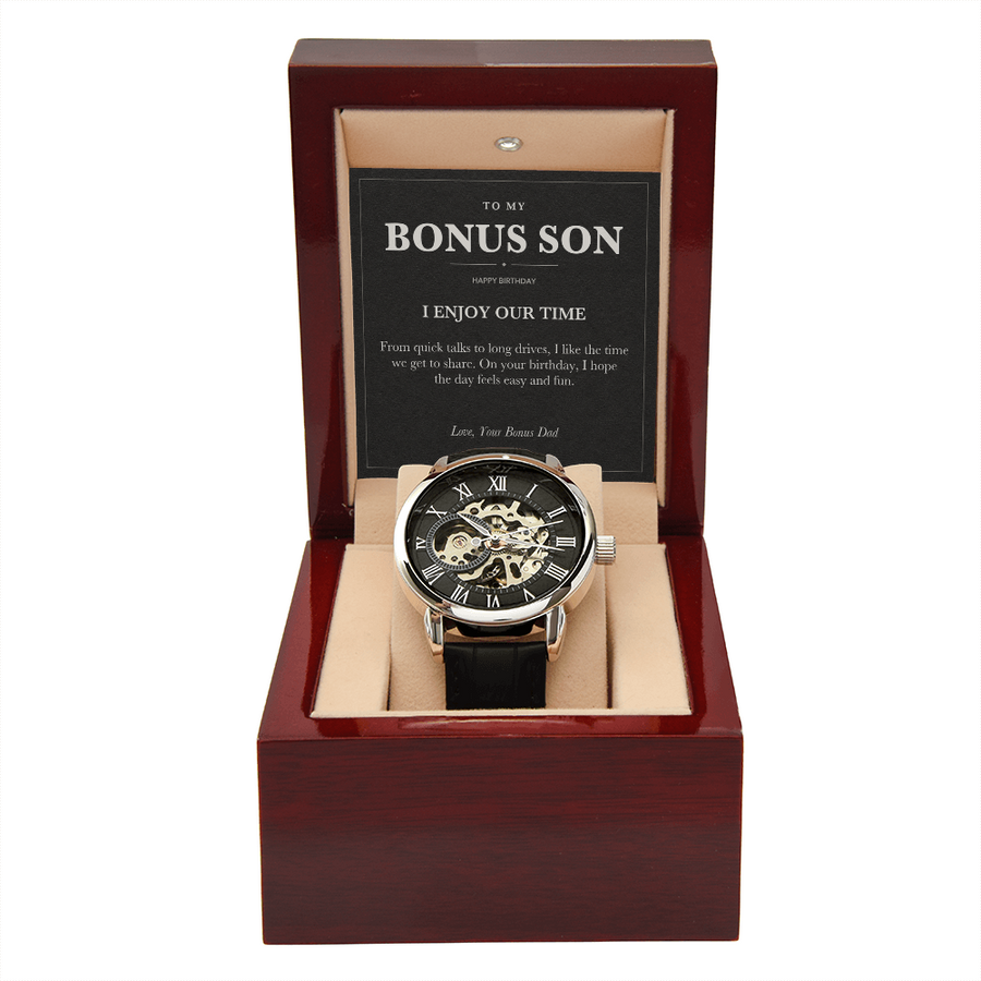To My Bonus Son Birthday Openwork Watch from Bonus Dad