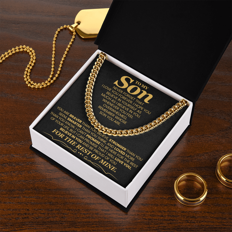 To My Son Cuban Link Chain with Message, You Are Braver Than You Believe, Stronger Than You  Seem
