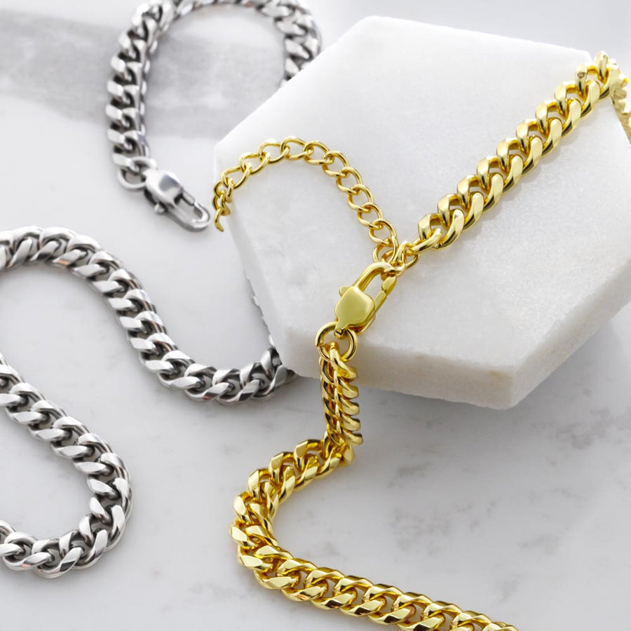 To My Son Cuban Link Chain Stainless Steel with Message, Birthday Necklace for Son from Mom and Dad