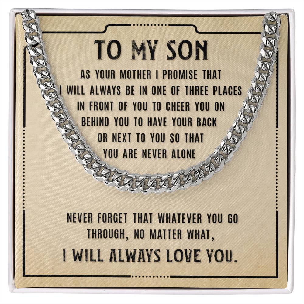 To My Son Cuban Link Chain Silver, Birthday Christian Gift for Son from Mom