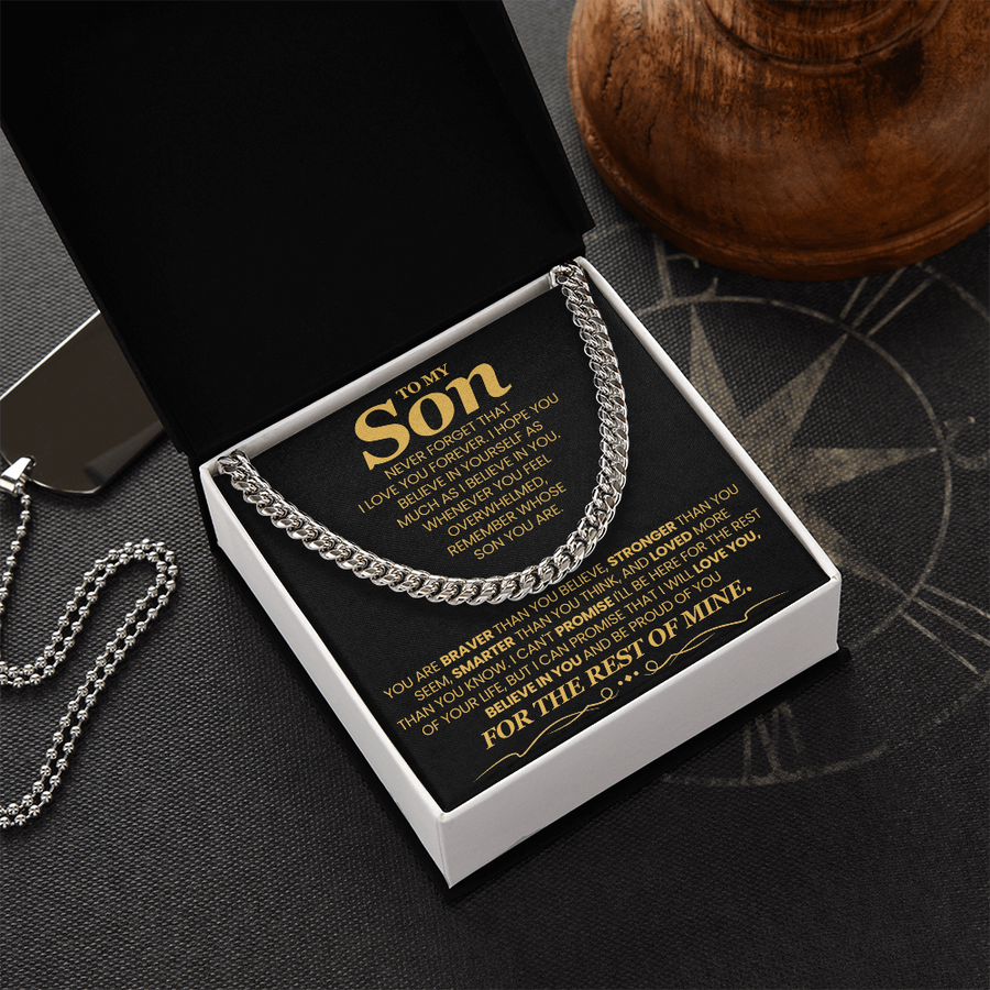 To My Son Cuban Link Chain with Message, You Are Braver Than You Believe, Stronger Than You  Seem