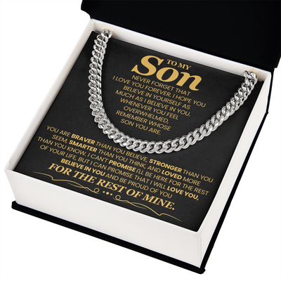 Load image into Gallery viewer, To My Son Cuban Link Chain with Message, You Are Braver Than You Believe, Stronger Than You  Seem
