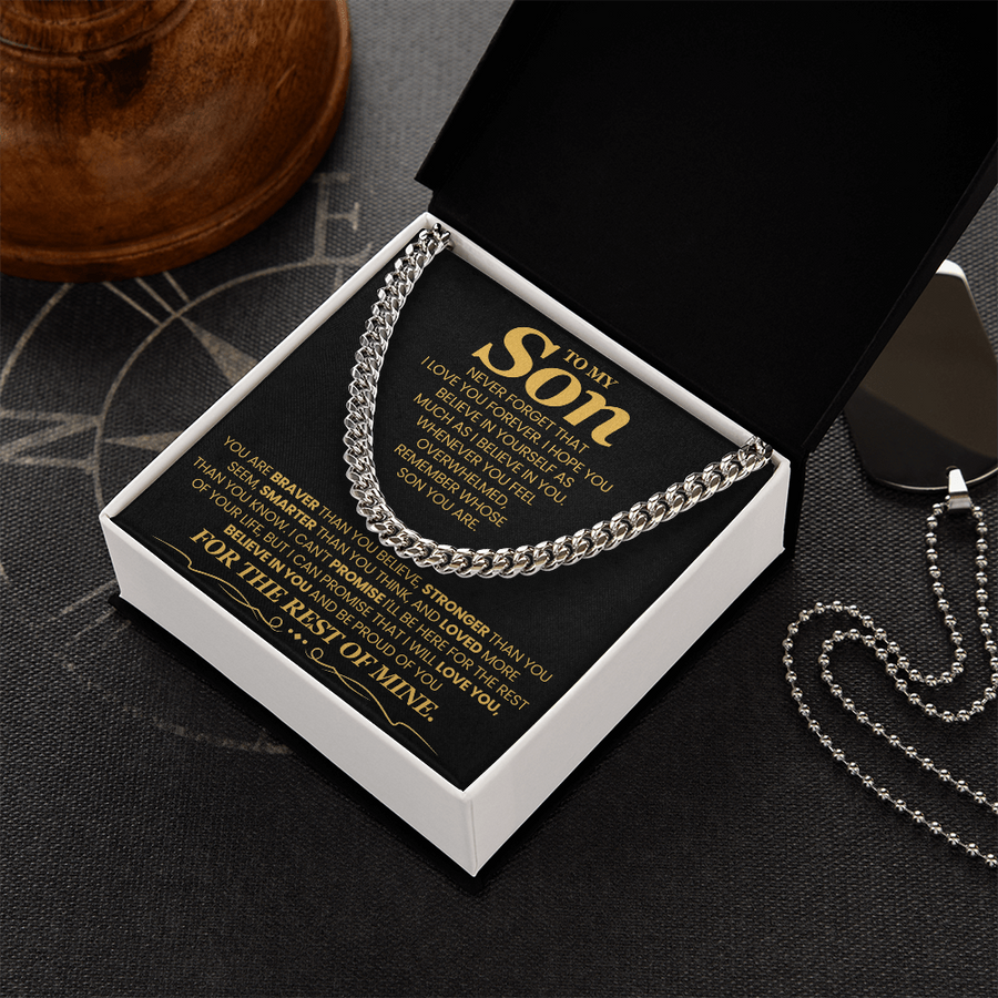 To My Son Cuban Link Chain with Message, You Are Braver Than You Believe, Stronger Than You  Seem