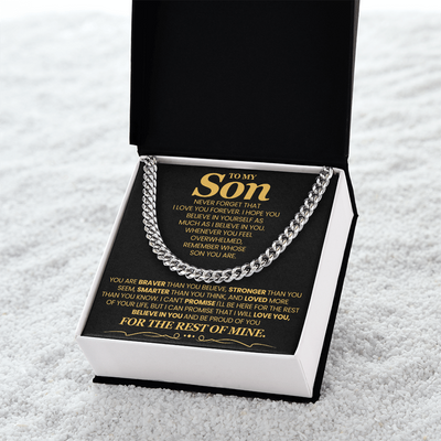 Load image into Gallery viewer, To My Son Cuban Link Chain with Message, You Are Braver Than You Believe, Stronger Than You  Seem
