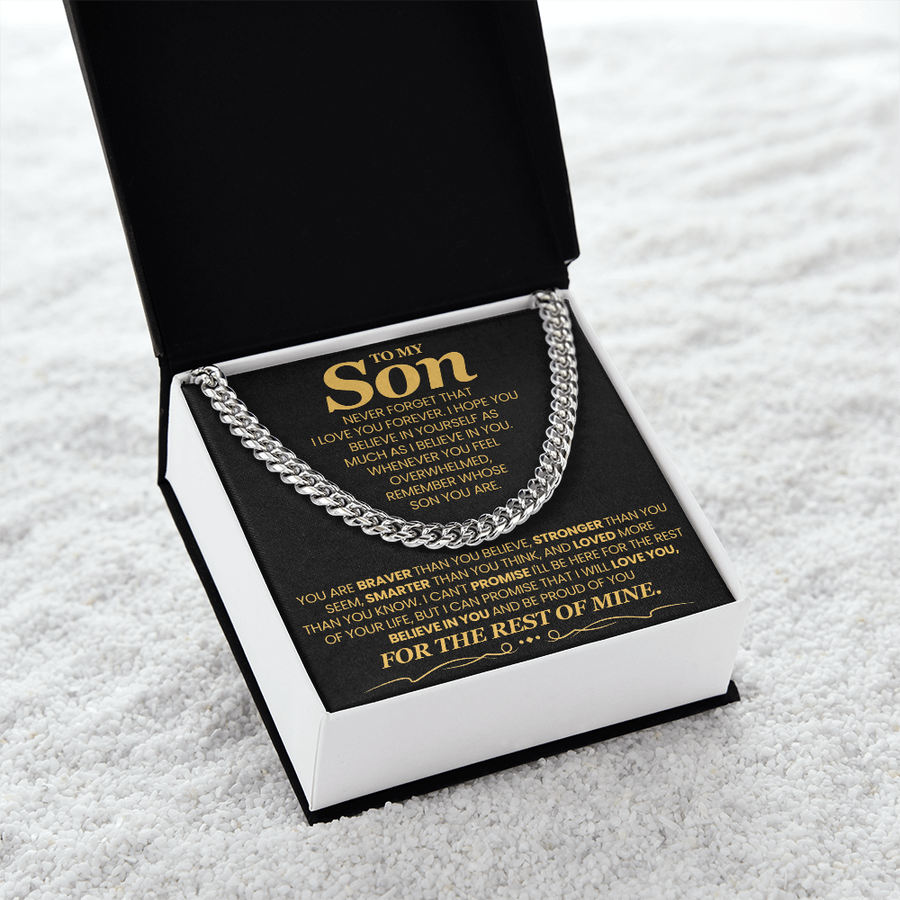 To My Son Cuban Link Chain with Message, You Are Braver Than You Believe, Stronger Than You  Seem