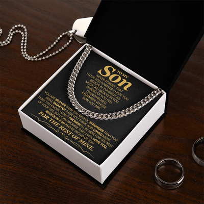 Load image into Gallery viewer, To My Son Cuban Link Chain with Message, You Are Braver Than You Believe, Stronger Than You  Seem
