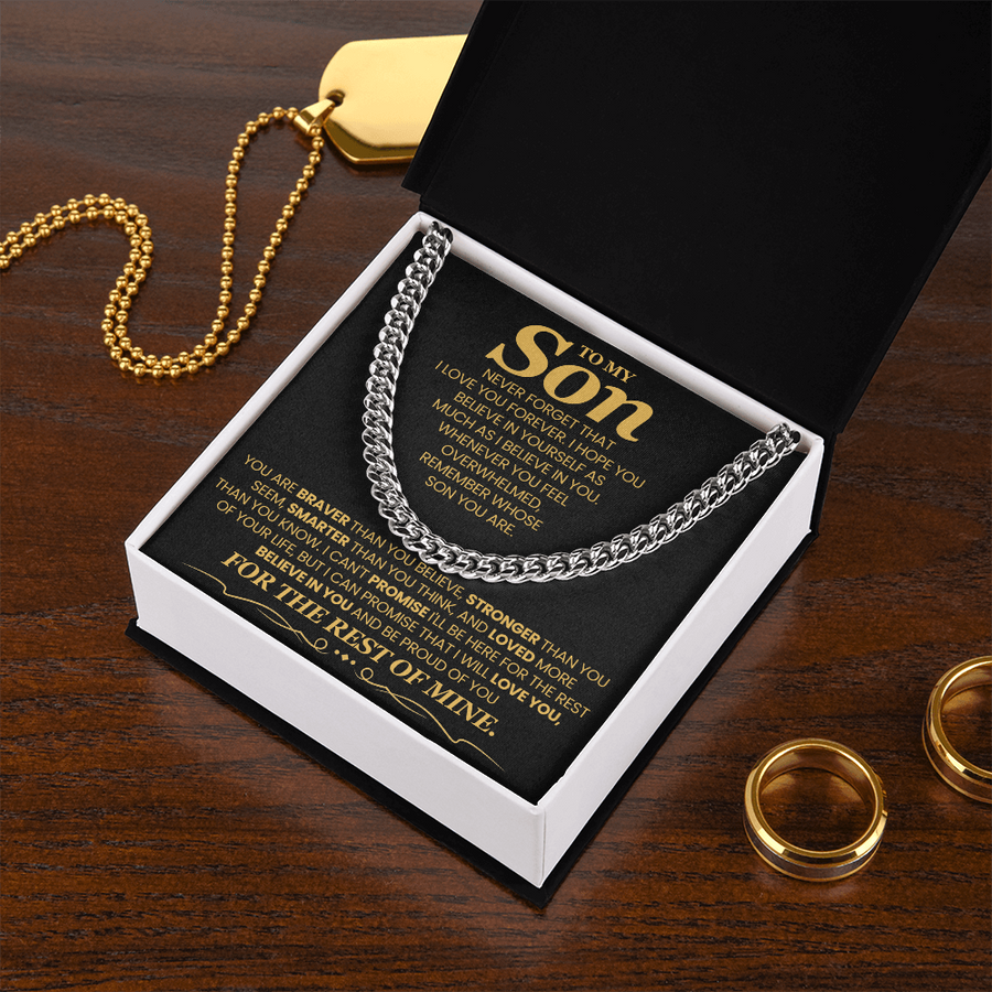 To My Son Cuban Link Chain with Message, You Are Braver Than You Believe, Stronger Than You  Seem