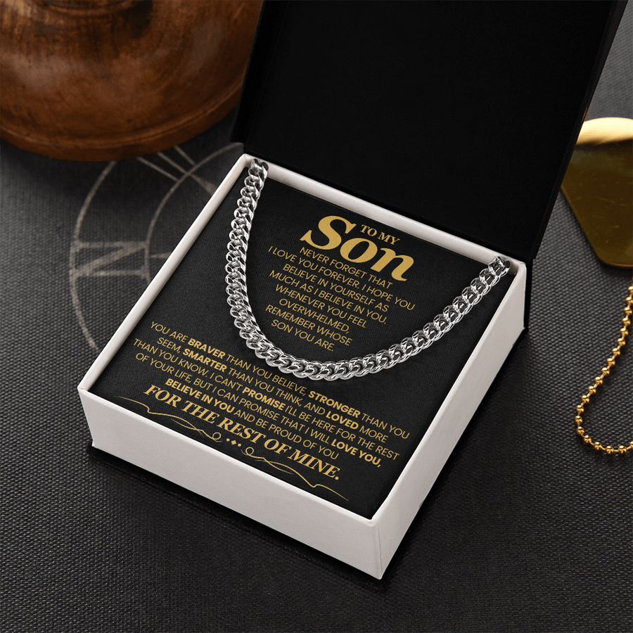 To My Son Cuban Link Chain with Message, You Are Braver Than You Believe, Stronger Than You  Seem