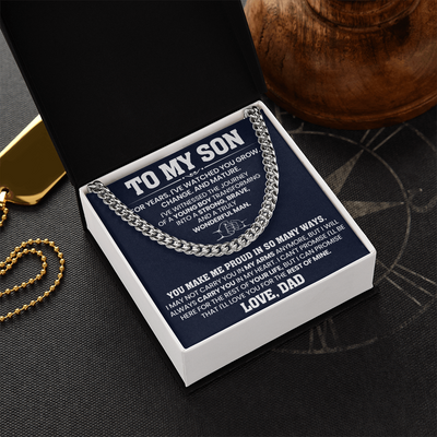 Load image into Gallery viewer, To My Son Cuban Link Chain Stainless Steel with Message, Birthday Necklace for Son from Mom and Dad

