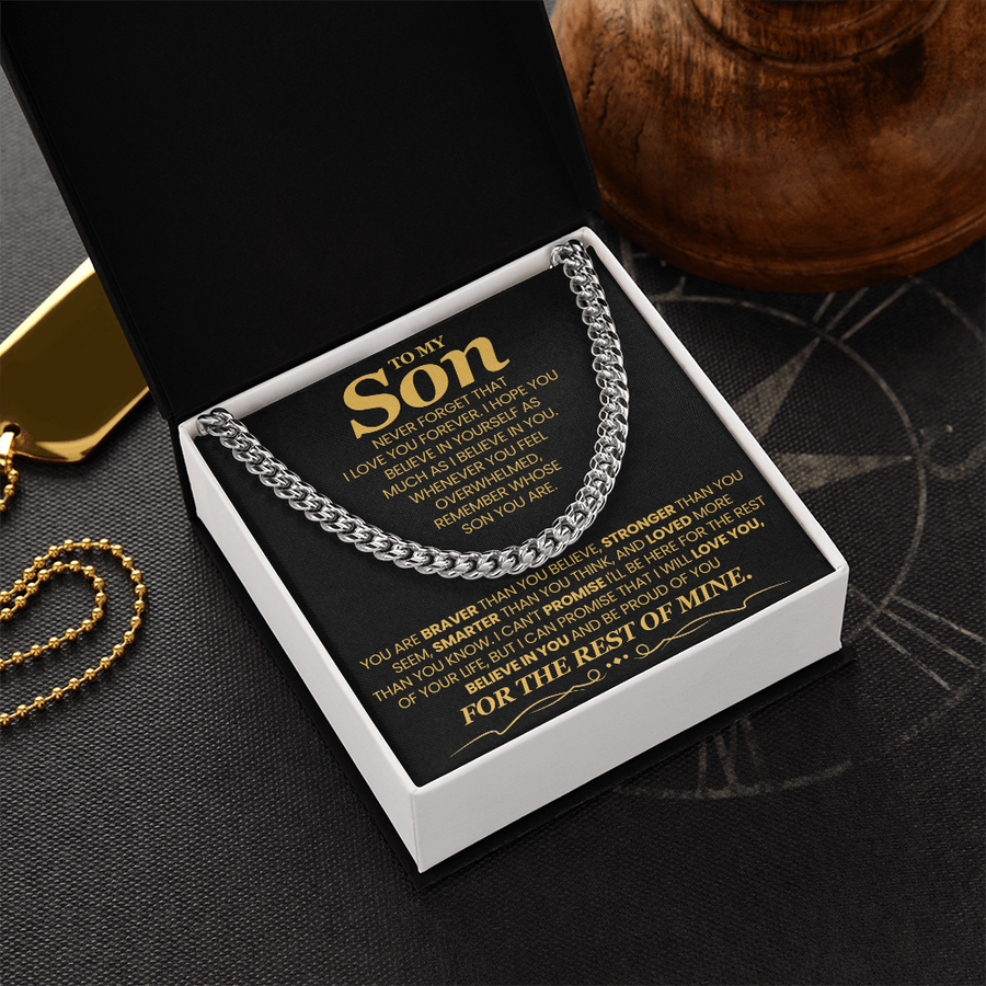 To My Son Cuban Link Chain with Message, You Are Braver Than You Believe, Stronger Than You  Seem