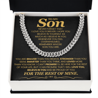 Load image into Gallery viewer, To My Son Cuban Link Chain with Message, You Are Braver Than You Believe, Stronger Than You  Seem
