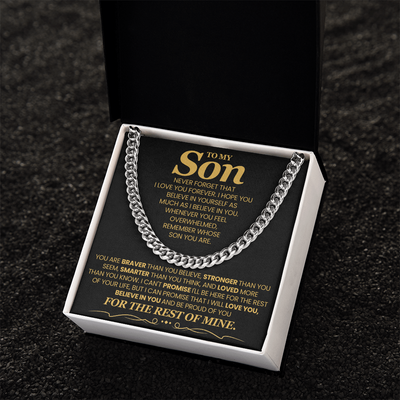 Load image into Gallery viewer, To My Son Cuban Link Chain with Message, You Are Braver Than You Believe, Stronger Than You  Seem
