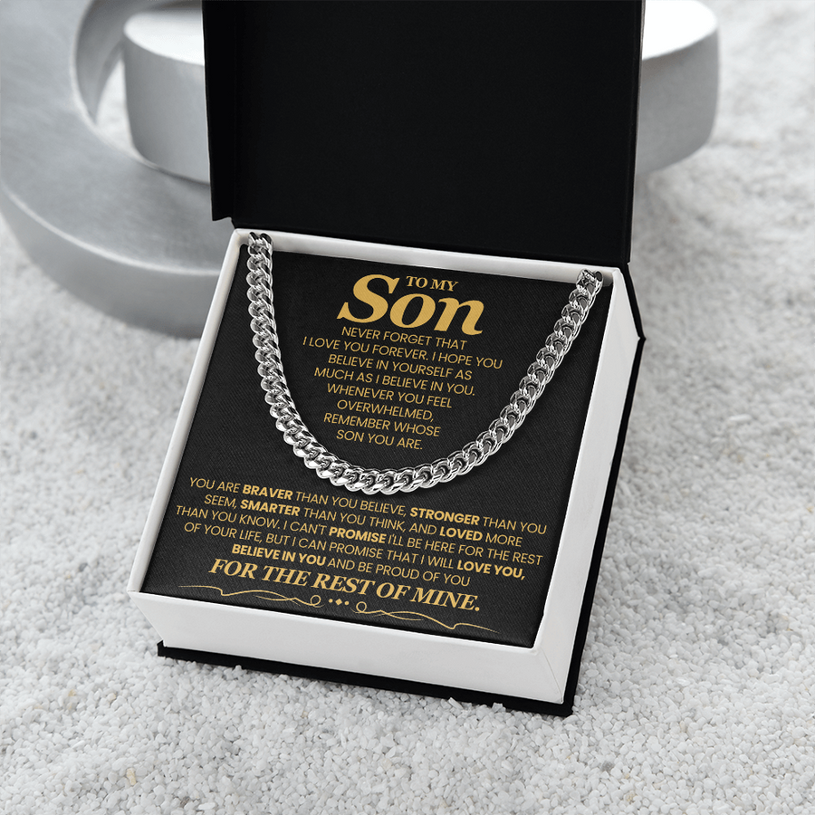 To My Son Cuban Link Chain with Message, You Are Braver Than You Believe, Stronger Than You  Seem