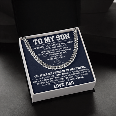 Load image into Gallery viewer, To My Son Cuban Link Chain Stainless Steel with Message, Birthday Necklace for Son from Mom and Dad
