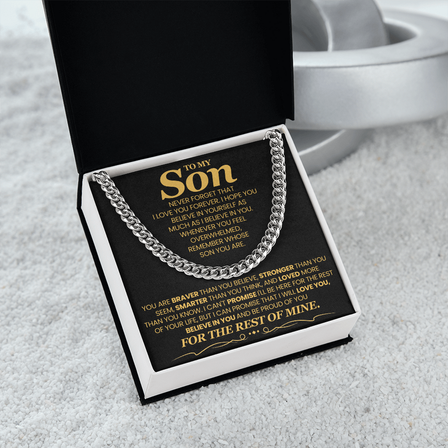 To My Son Cuban Link Chain with Message, You Are Braver Than You Believe, Stronger Than You  Seem