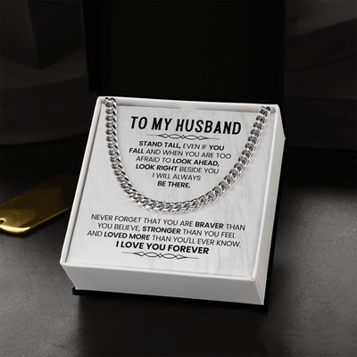 Load image into Gallery viewer, To My Husband Cuban Chain, Stand Tall, Even If You Fall and When You Are Too Afraid to Look Ahead
