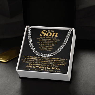 Load image into Gallery viewer, To My Son Cuban Link Chain with Message, You Are Braver Than You Believe, Stronger Than You  Seem
