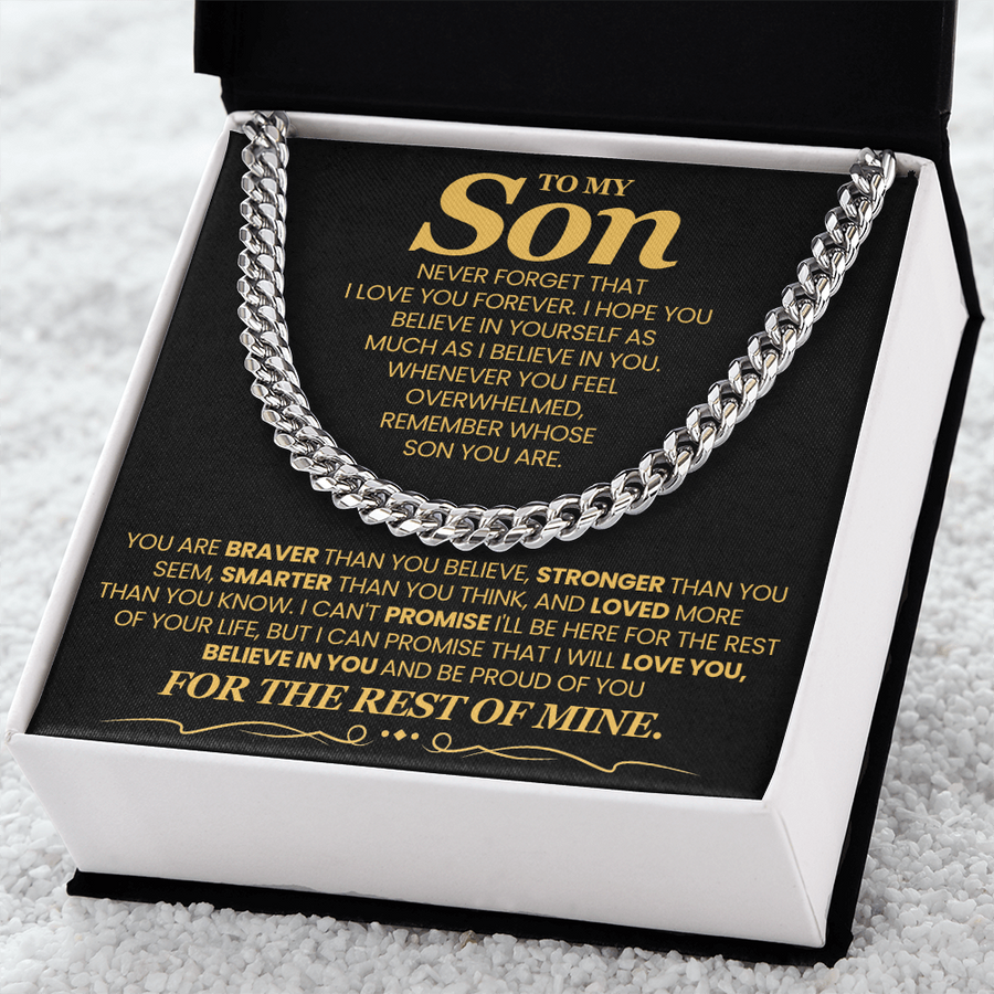 To My Son Cuban Link Chain with Message, You Are Braver Than You Believe, Stronger Than You  Seem