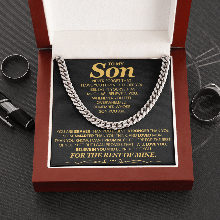 To My Son Cuban Link Chain with Message, You Are Braver Than You Believe, Stronger Than You  Seem