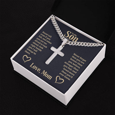 Load image into Gallery viewer, Personalized To My Son Cross Necklace from Mom, Stand Tall, If You Fall, I&amp;#39;ll Always be There
