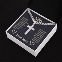 Load image into Gallery viewer, Personalized To My Son Cross Necklace from Mom, Stand Tall, If You Fall, I&#39;ll Always be There

