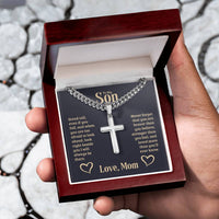 Load image into Gallery viewer, Personalized To My Son Cross Necklace from Mom, Stand Tall, If You Fall, I&#39;ll Always be There
