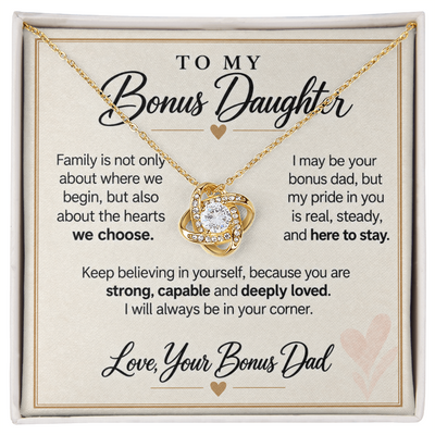 Load image into Gallery viewer, Bonus Daughter Love Knot Necklace from Bonus Dad - Family by Choice and Love
