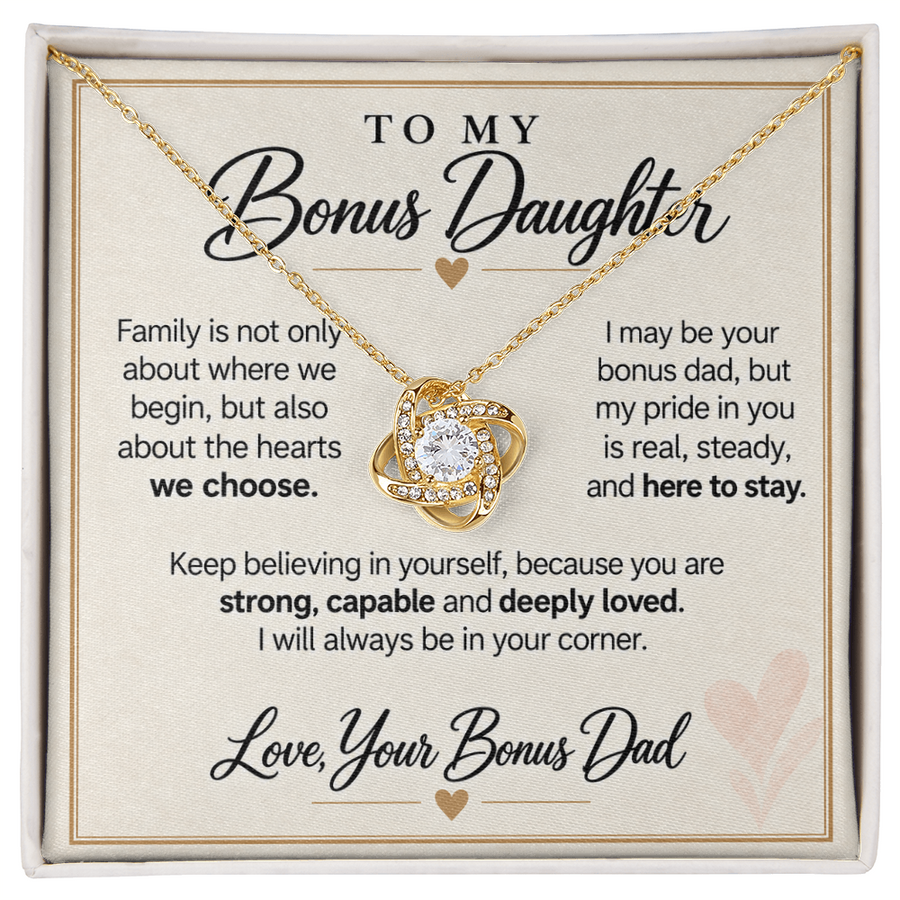 Bonus Daughter Love Knot Necklace from Bonus Dad - Family by Choice and Love