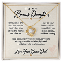 Load image into Gallery viewer, Bonus Daughter Love Knot Necklace from Bonus Dad - Family by Choice and Love
