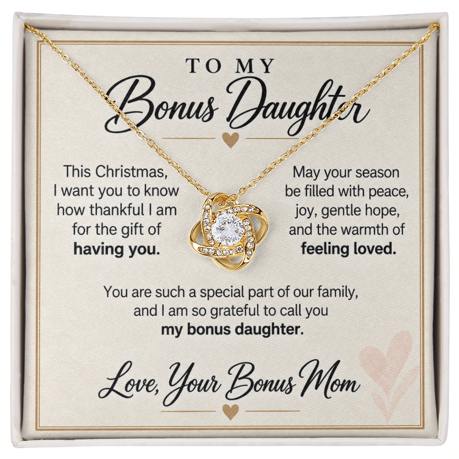 Bonus Daughter Christmas Love Knot Necklace from Bonus Mom - Gift of Having You