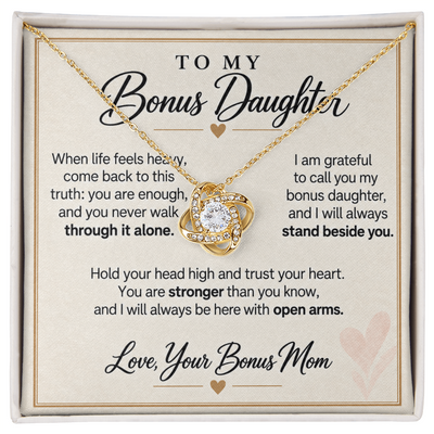 Load image into Gallery viewer, Bonus Daughter Love Knot Necklace from Bonus Mom - Stronger Than You Know
