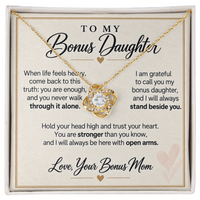 Load image into Gallery viewer, Bonus Daughter Love Knot Necklace from Bonus Mom - Stronger Than You Know
