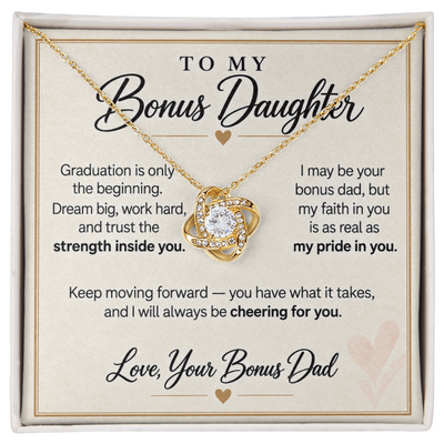 Load image into Gallery viewer, Bonus Daughter Graduation Love Knot Necklace from Bonus Dad - Cheering for You
