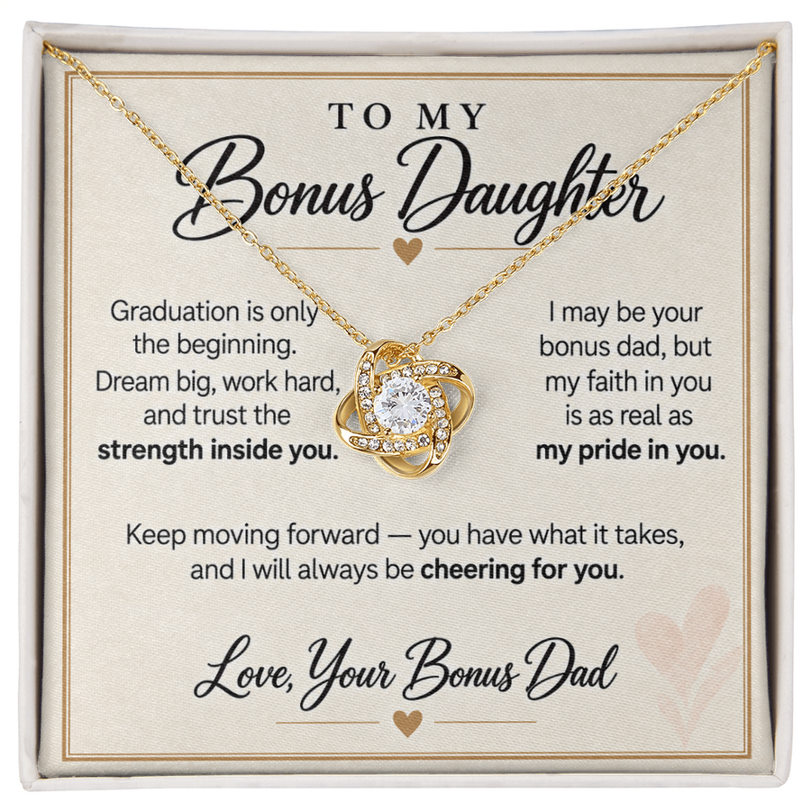 Bonus Daughter Graduation Love Knot Necklace from Bonus Dad - Cheering for You