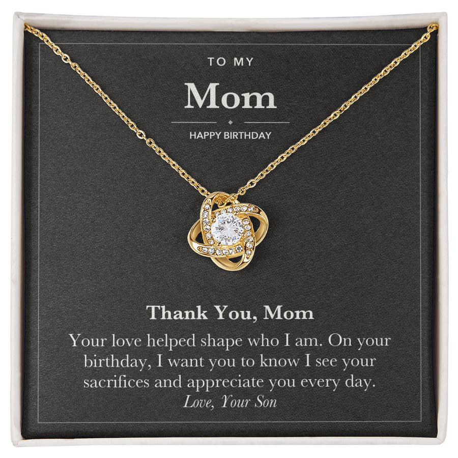 To My Mom Birthday Love Knot Necklace – Thank You, Mom