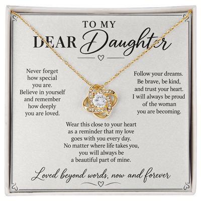 Load image into Gallery viewer, To My Dear Daughter Loved Beyond Words Love Knot Necklace Gift
