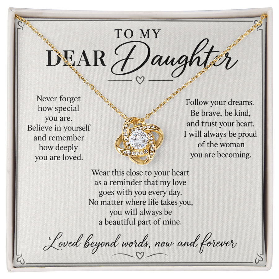 To My Dear Daughter Loved Beyond Words Love Knot Necklace Gift