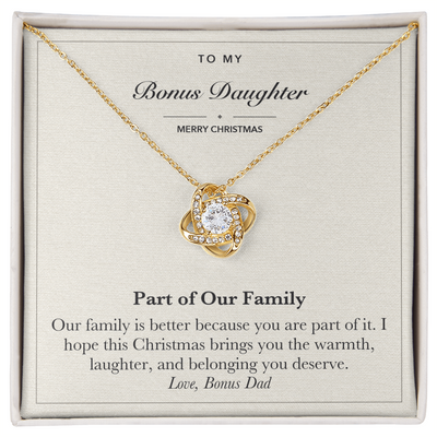 Load image into Gallery viewer, To My Bonus Daughter Christmas Love Knot Necklace – Part of Our Family
