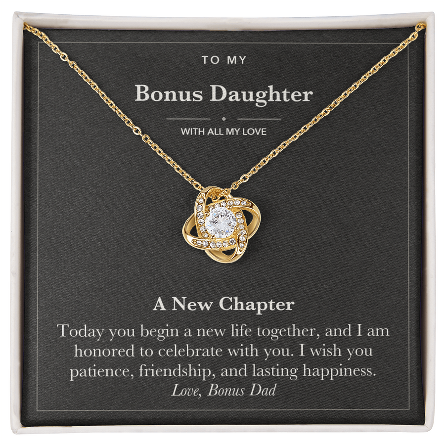 To My Bonus Daughter Wedding Love Knot Necklace – A New Chapter