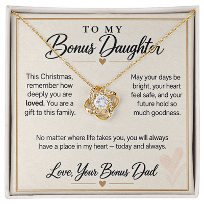Load image into Gallery viewer, Bonus Daughter Christmas Love Knot Necklace from Bonus Dad - Deeply Loved
