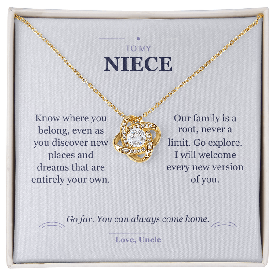 To My Niece, Roots and Wings - Love Knot Necklace