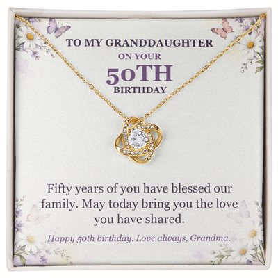 Load image into Gallery viewer, To My Granddaughter 50th Birthday Love Knot Necklace from Grandma
