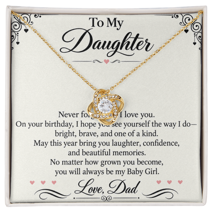 Daughter Birthday Love Knot Necklace from Dad - Bright, Brave & One of a Kind