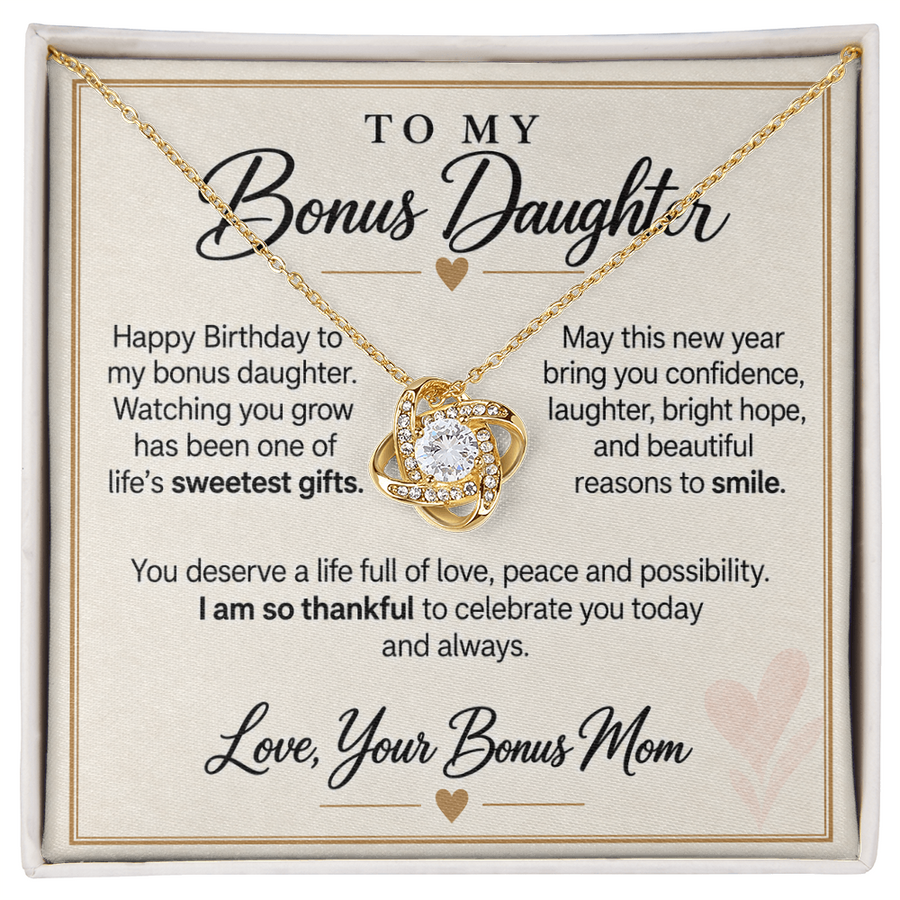 Bonus Daughter Birthday Love Knot Necklace from Bonus Mom - Life's Sweetest Gift