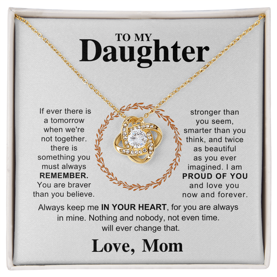 To My Daughter Necklace – Love Knot Pendant, Never Forget I Love You Gift from Dad