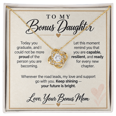 Load image into Gallery viewer, Bonus Daughter Graduation Love Knot Necklace from Bonus Mom - Keep Shining
