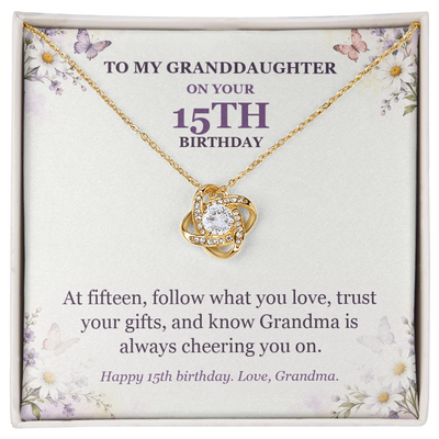 Load image into Gallery viewer, To My Granddaughter 15th Birthday Love Knot Necklace from Grandma
